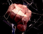 Picture of fist breaking glass in emergency